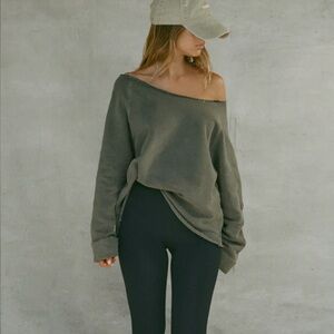 Joah Brown Slouchy Pullover Sweatshirt Washed Sage French Terry Size S/M EUC